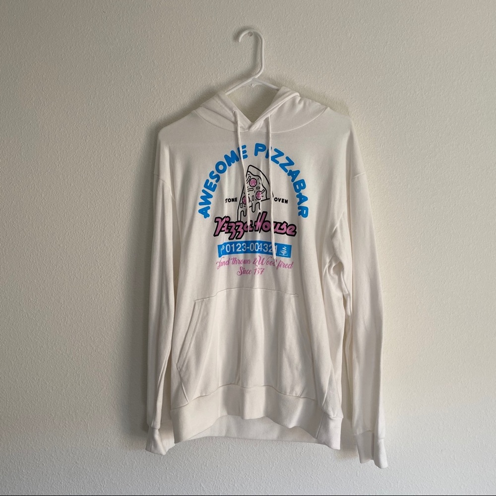 White Hoodie with Glittery Pink and Blue details